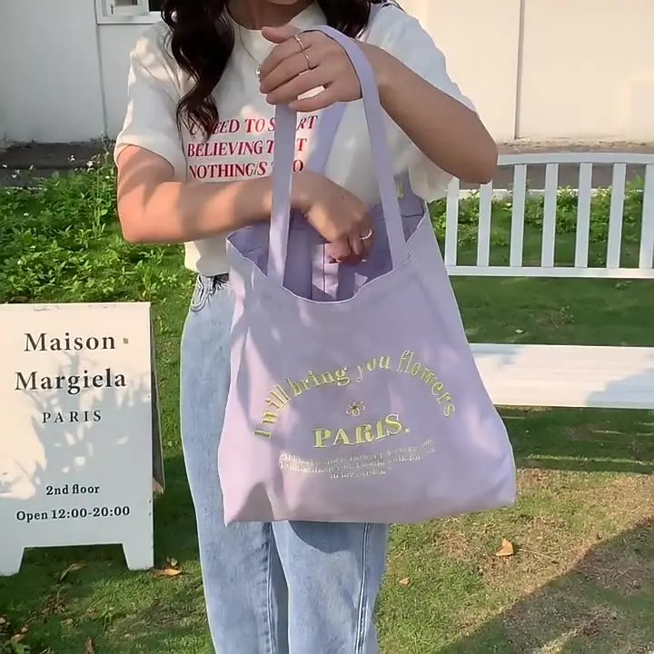 Letter Embroidered Large Capacity Shoulder Tote Bag ChicChoi