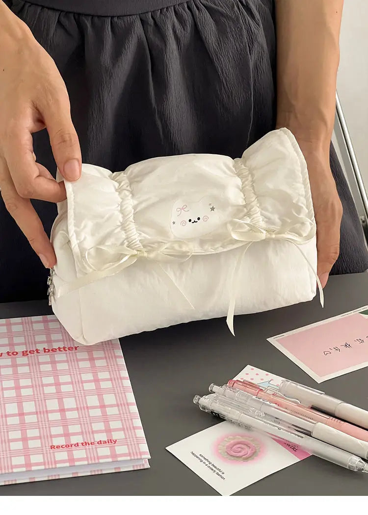 Cute Creamy Cloud Bow Pencil Pouch ChicChoi