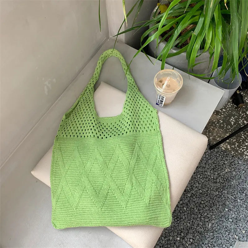 Diamond Tote Bag Hollow Knitted Woolen Bag ChicChoi