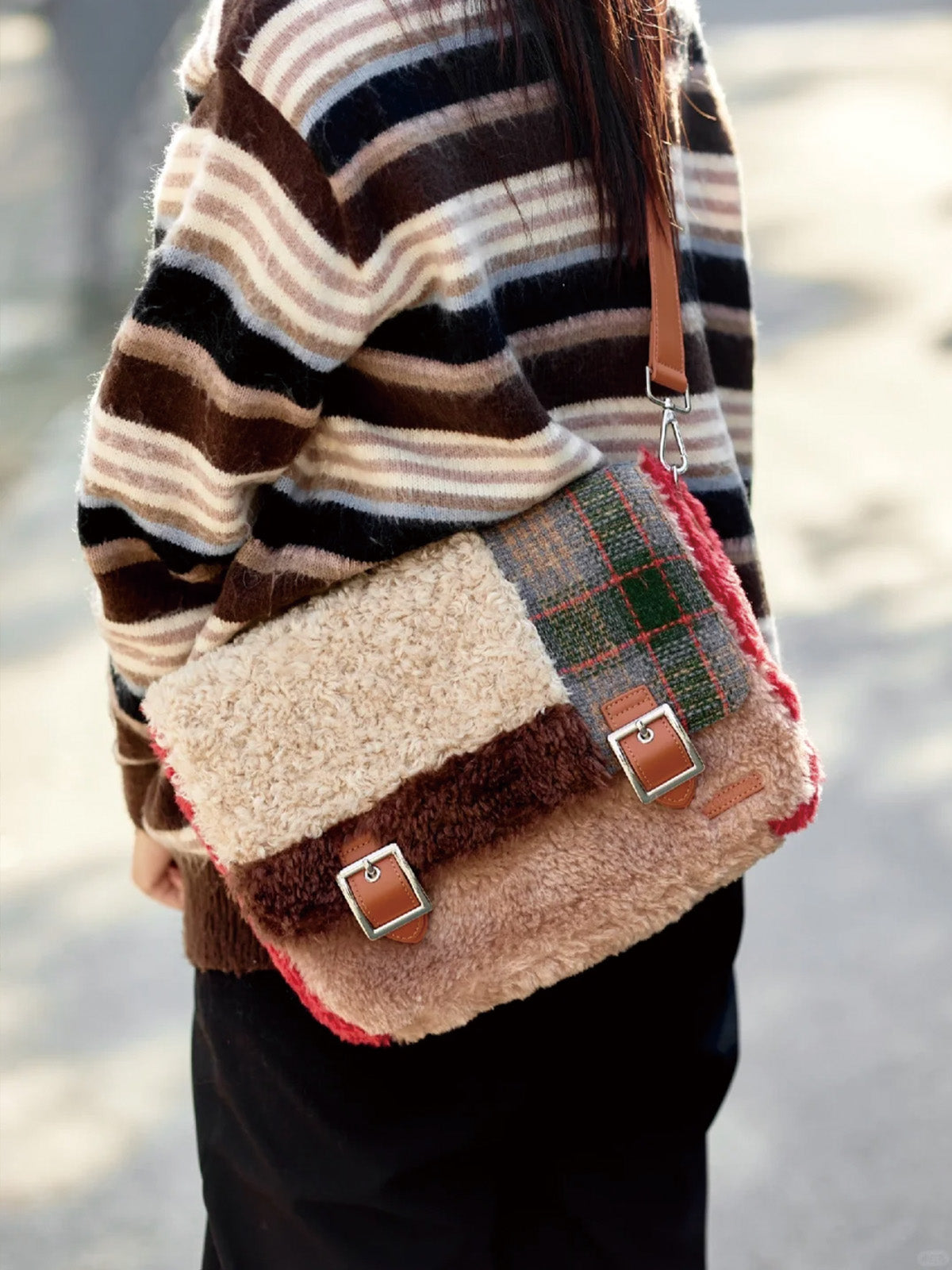 Plush Fusion Retro Crossbody Messenger Bag