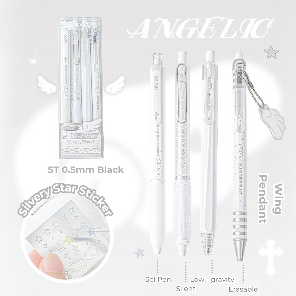 Angelic Shimmer Gel Pens Set – 4 pcs/0.5mm Nib/Black Ink