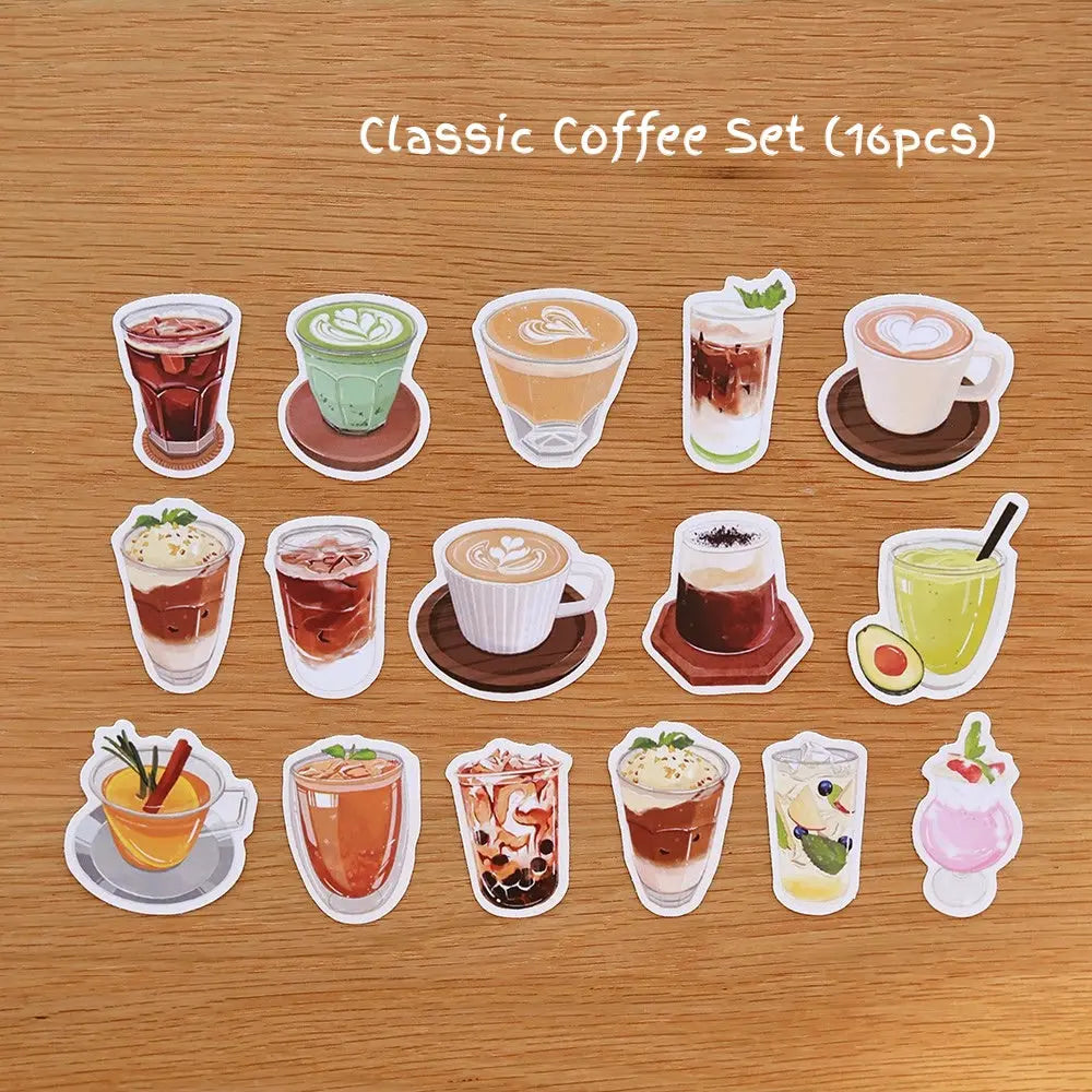 Coffee & Milk Tea Illustration PVC Matte Film Sticker Pack ChicChoi