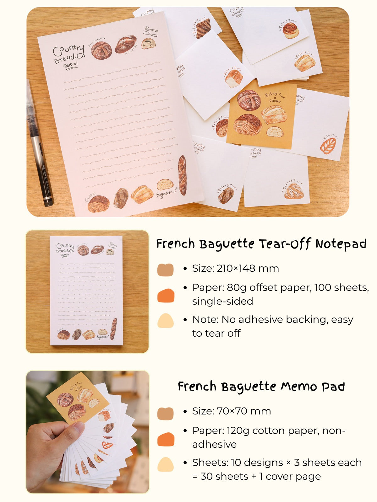 French Baguette A5 Notepad, Non-sticky Memo Pads