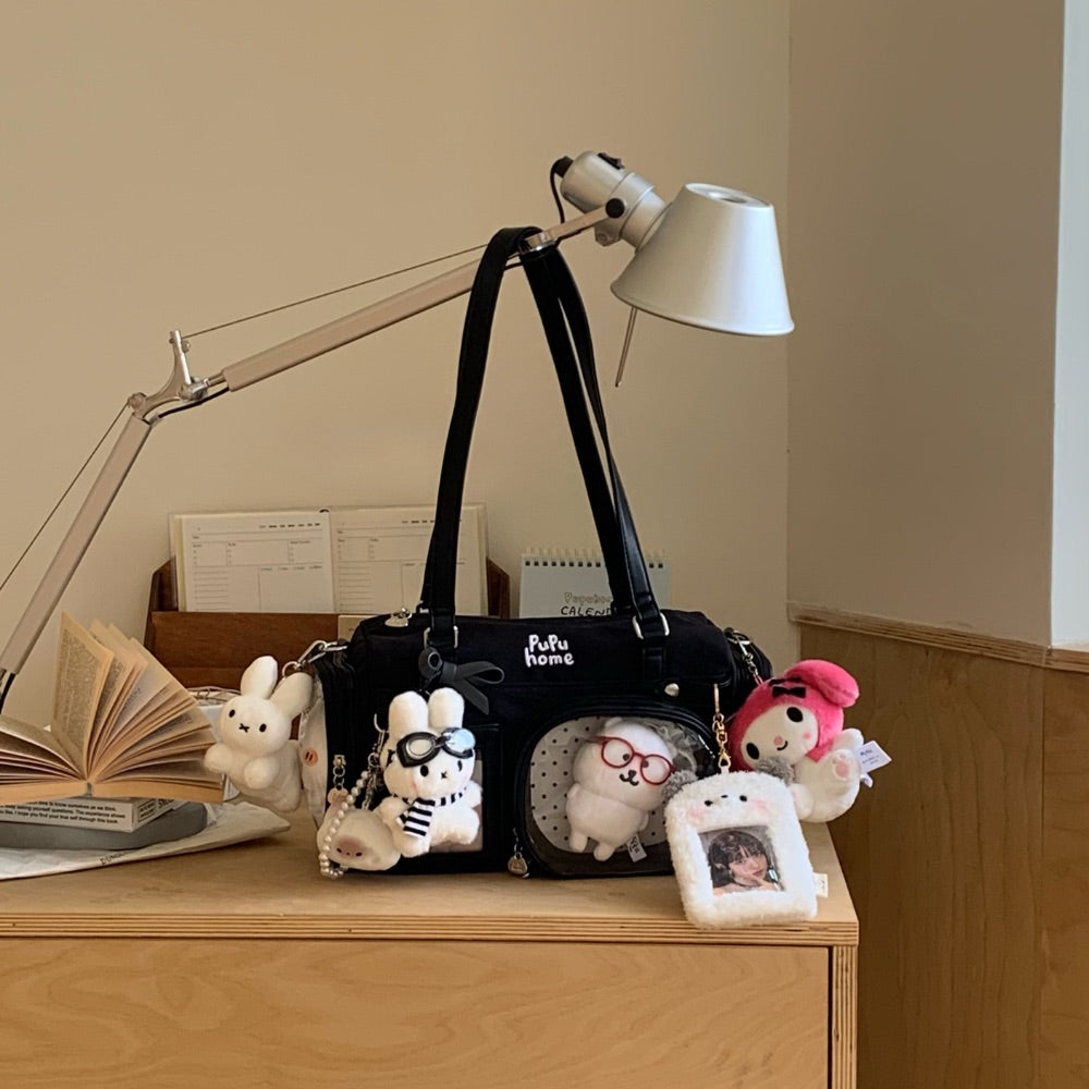 Multi-Compartment Nylon Bow Shoulder/Crossbody Ita Bags