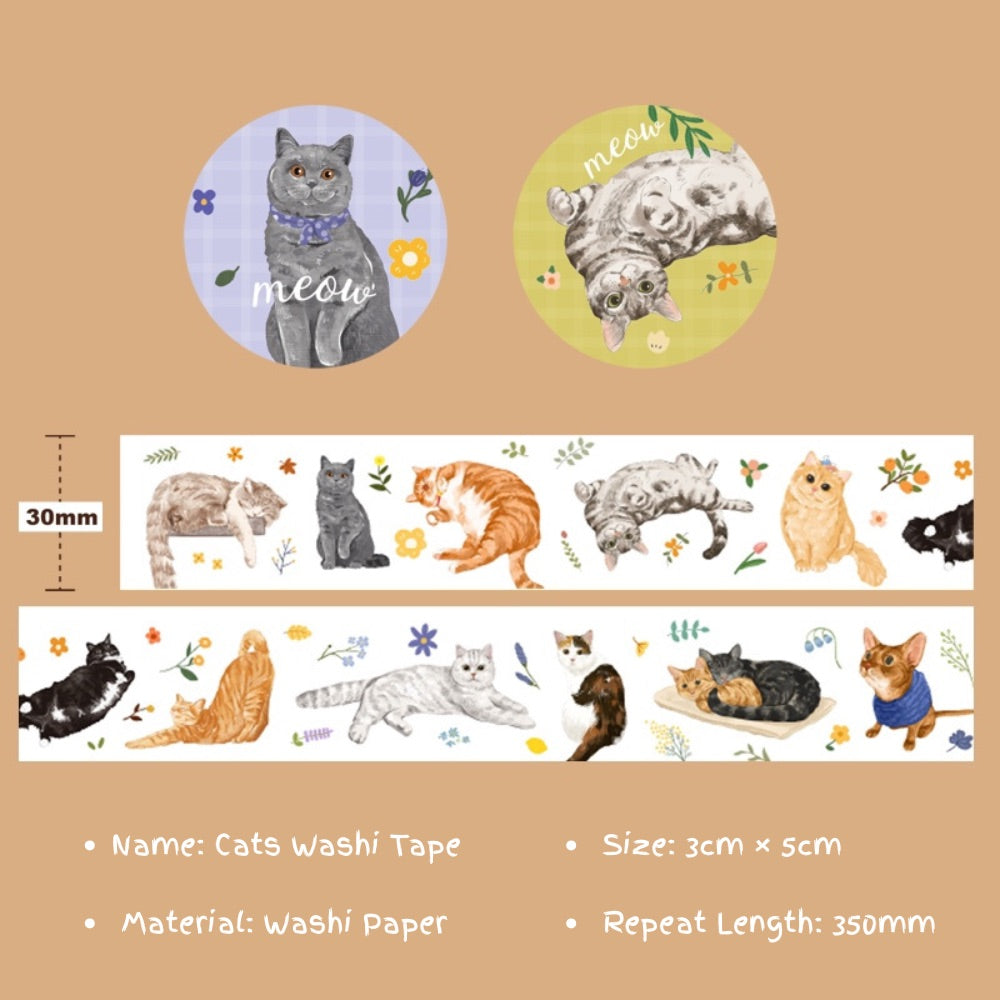 Cute Cats Original Illustration Washi Tape
