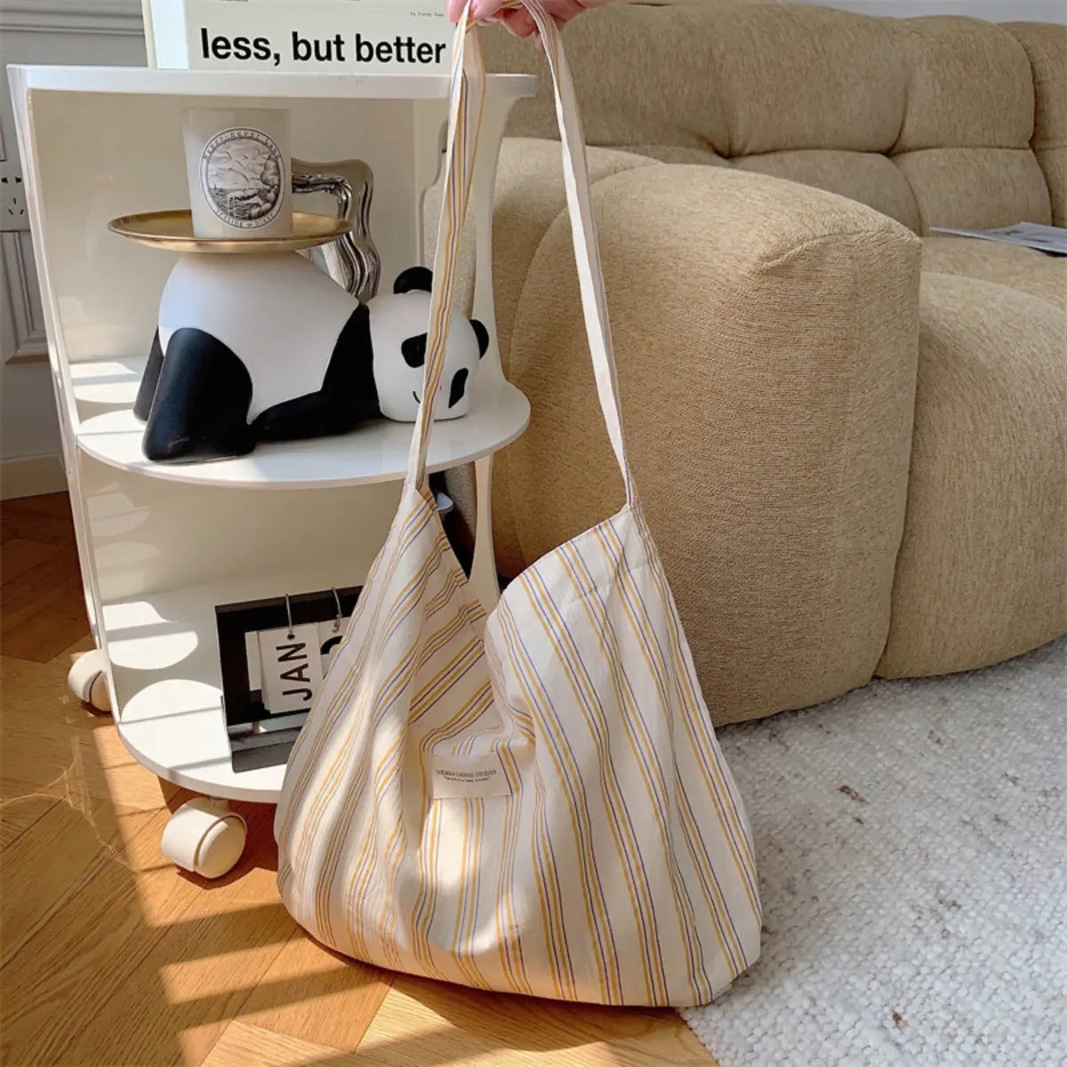 Striped Simplicity Canvas Bag Large Capacity - 2 Colors ChicChoi