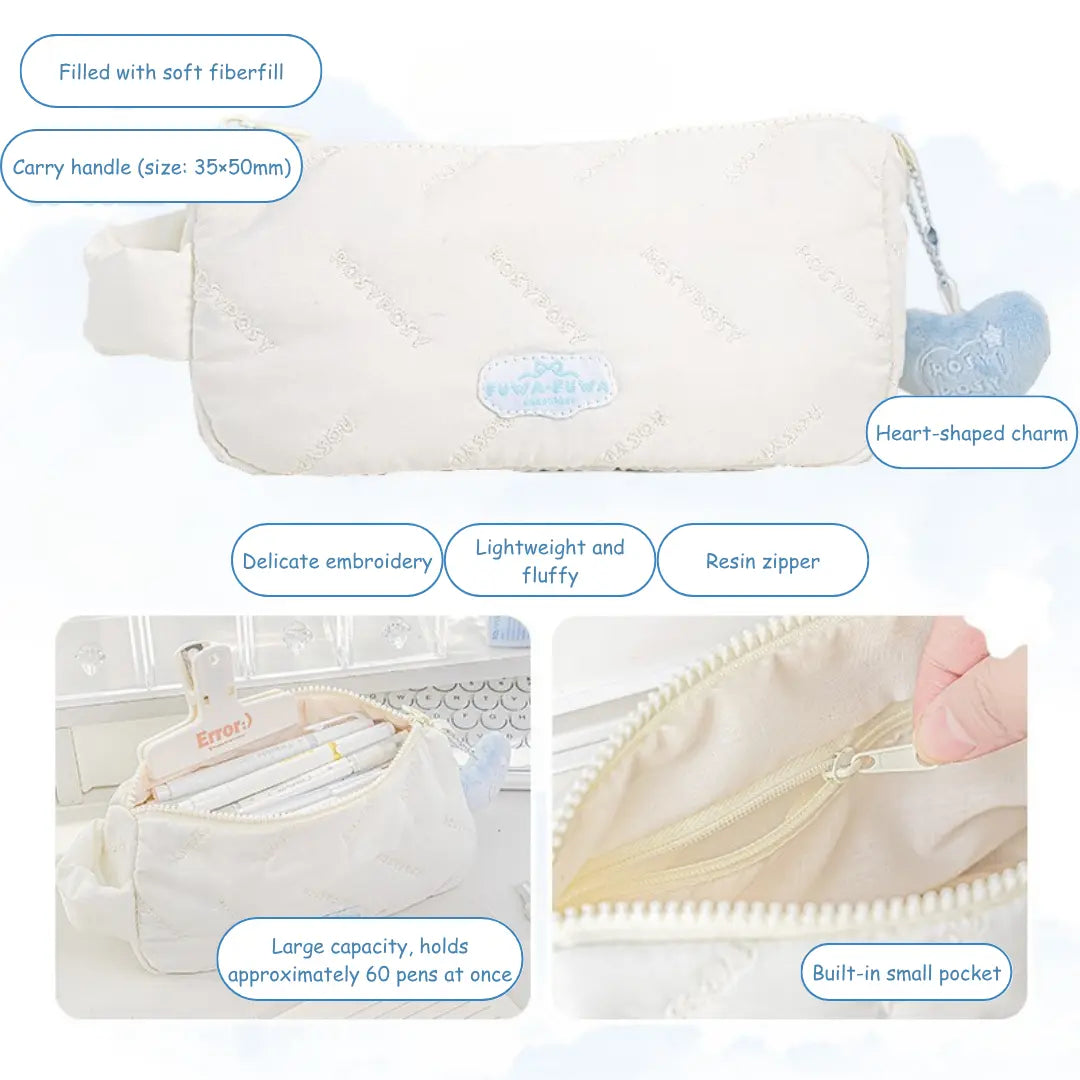 Cloud Fluffy Embroidered Pencil Case with Handle ChicChoi