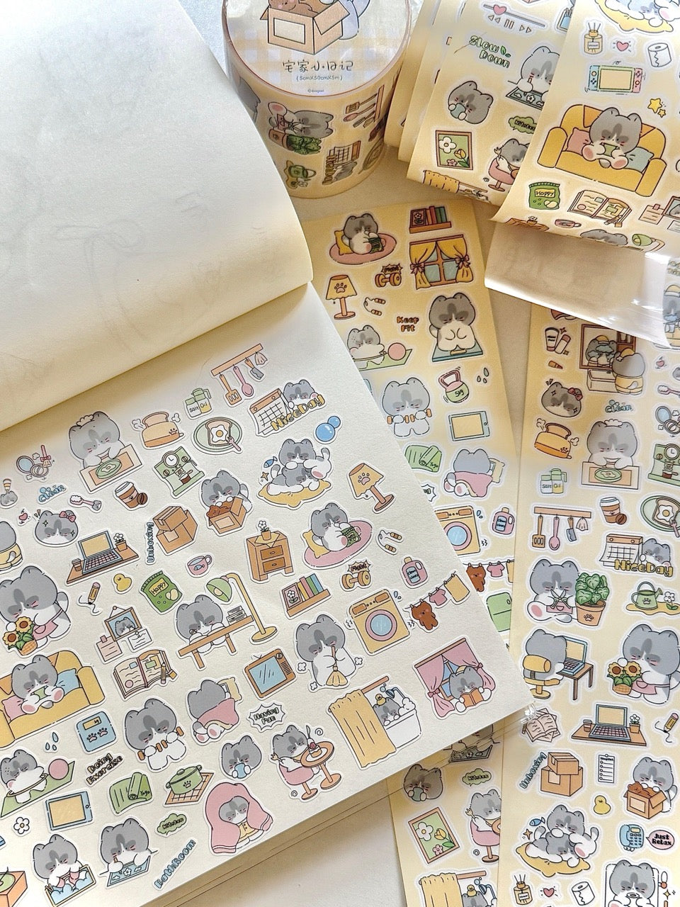 Homebody Cat Diary Synthetic Paper Sticker Roll