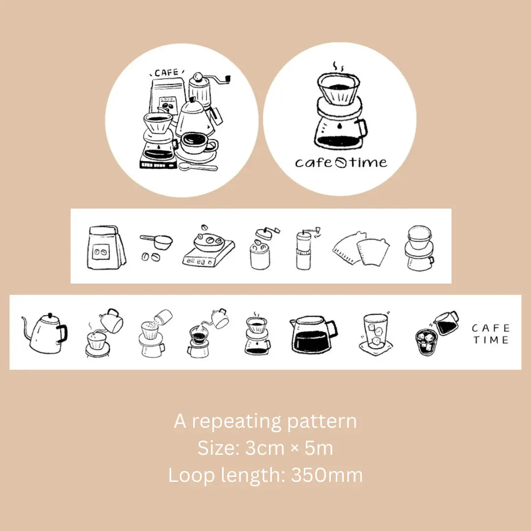 Original Black & White Hand-Drawn Coffee Washi Tape ChicChoi