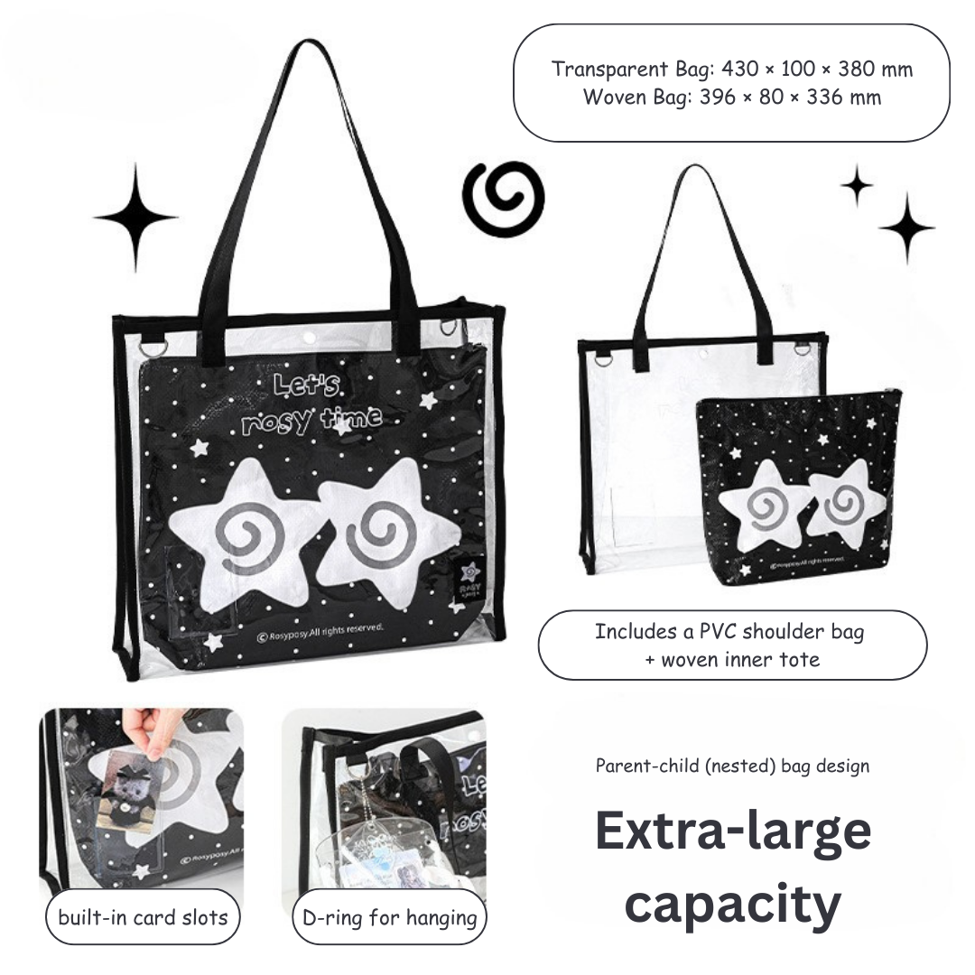 Oversized Transparent Tote with Inner Woven Bag