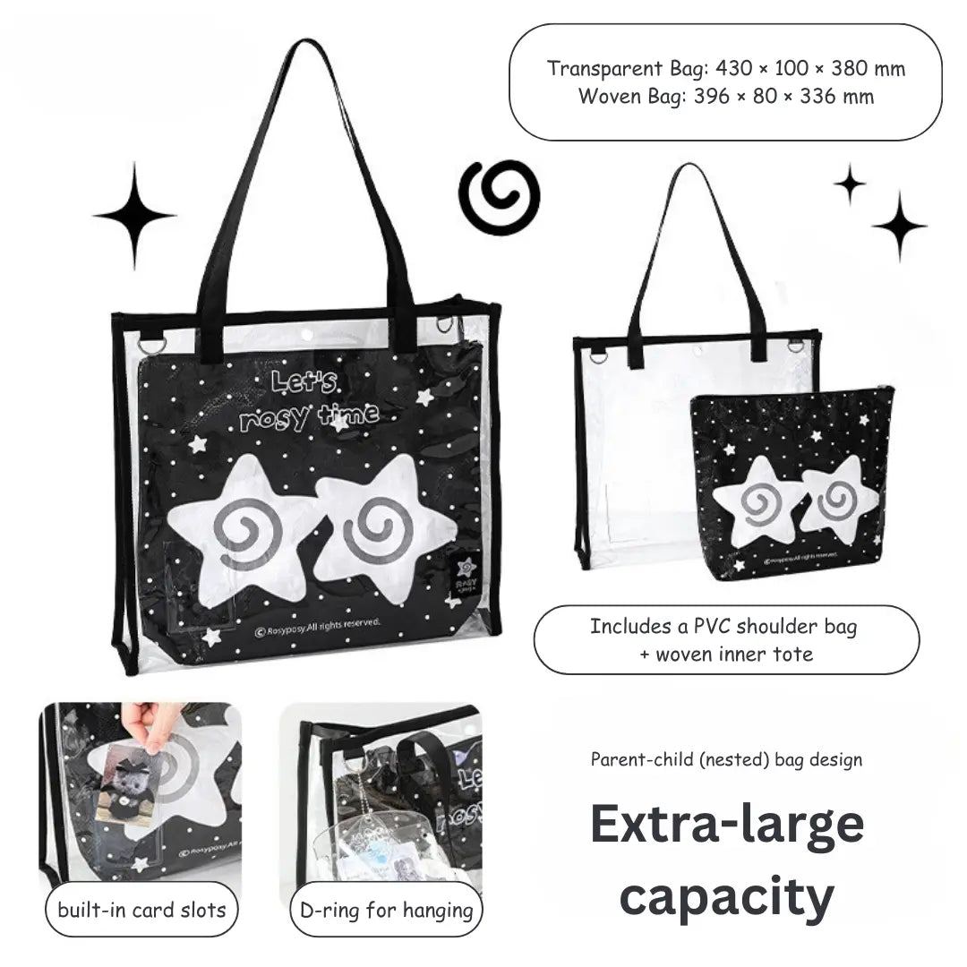 Oversized Transparent Tote with Inner Woven Bag ChicChoi