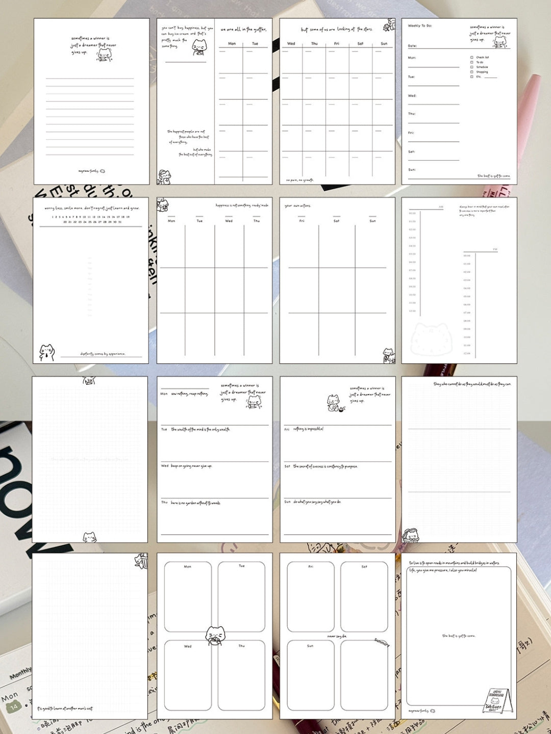 Undated Yearly Comic Cat B6 Bullet Journal Planner