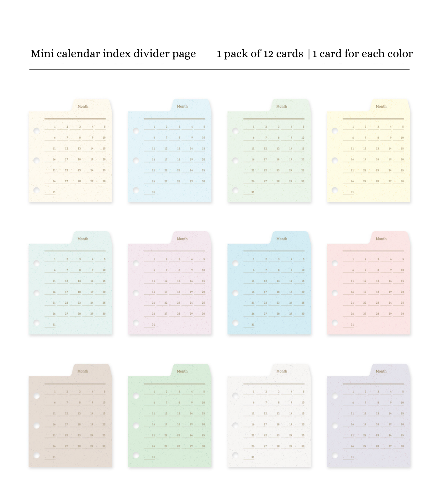 Mini Index Divider Pages | 3-Hole Monthly Calendar & Free Note Tabs