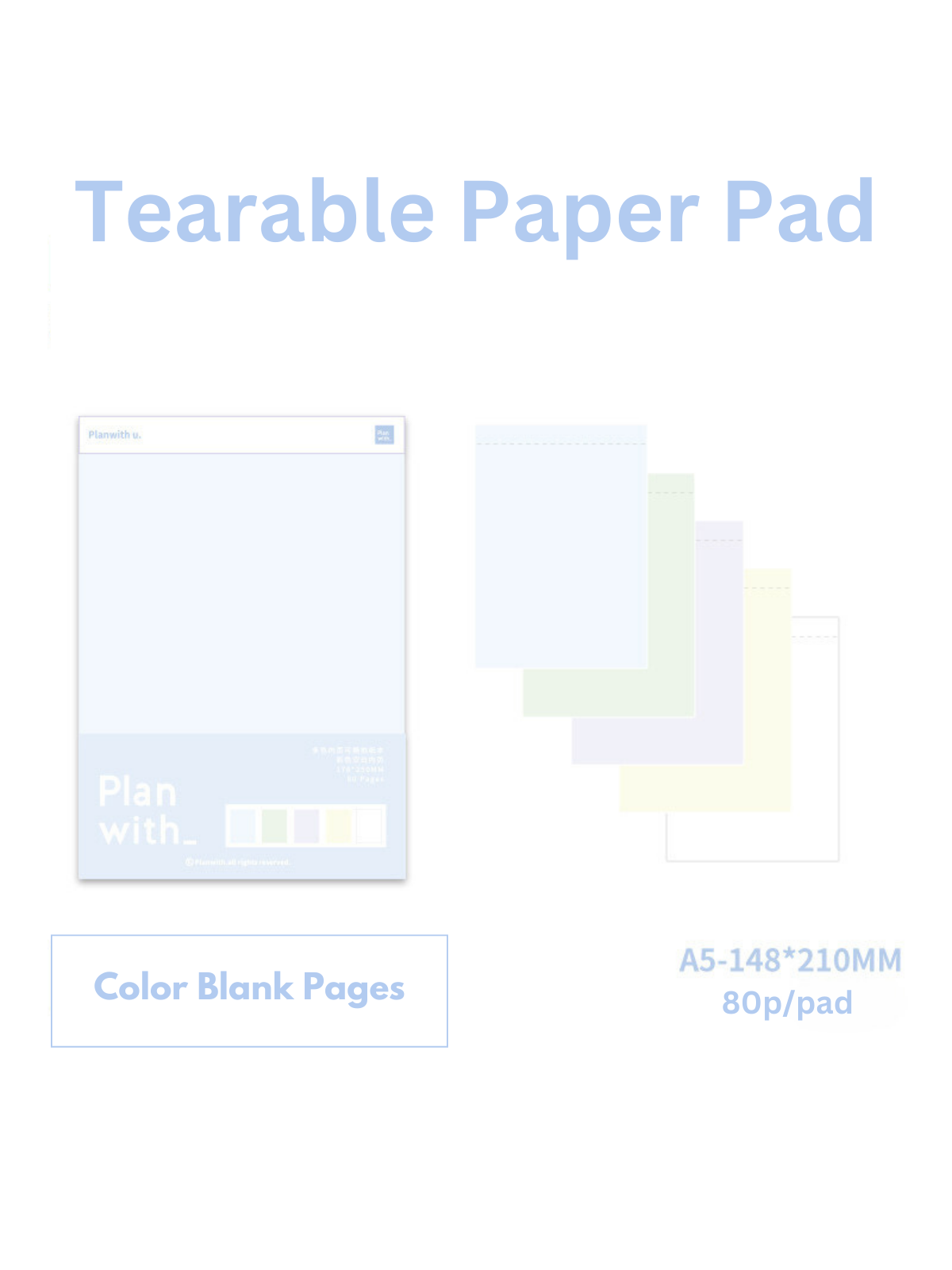 Tearable 5-Color Inner Page Note Pads with Thick Bottom