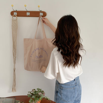 Letter Embroidered Large Capacity Shoulder Tote Bag