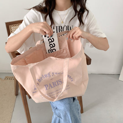 Letter Embroidered Large Capacity Shoulder Tote Bag