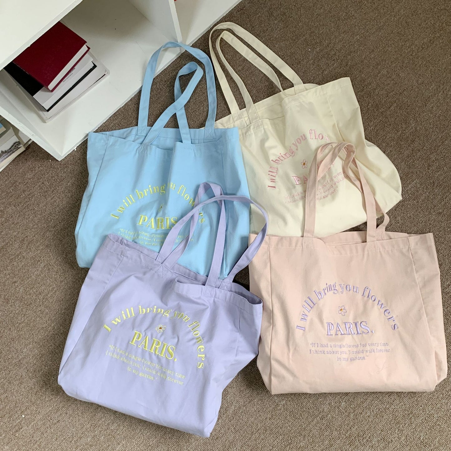 Letter Embroidered Large Capacity Shoulder Tote Bag