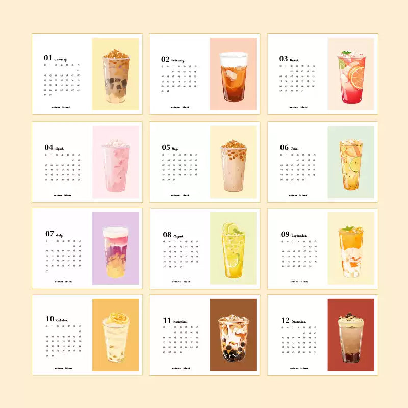 Original Milk Tea 2025 Hand-painted Illustration Calendar New Year Gift