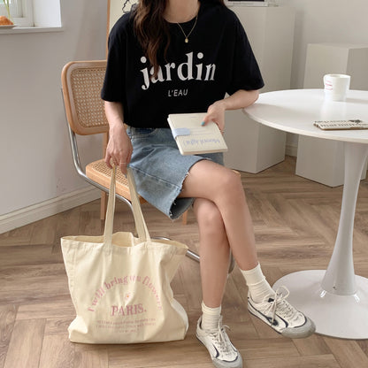 Letter Embroidered Large Capacity Shoulder Tote Bag