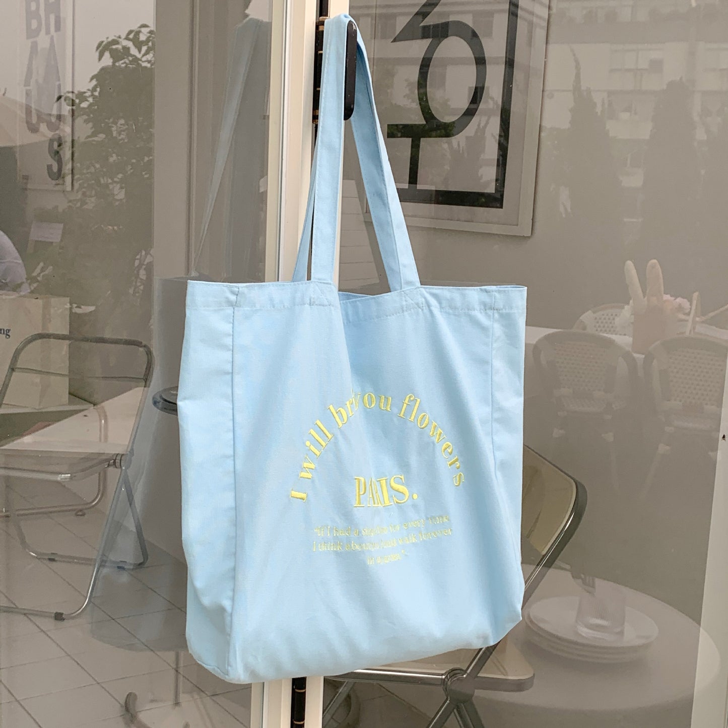 Letter Embroidered Large Capacity Shoulder Tote Bag