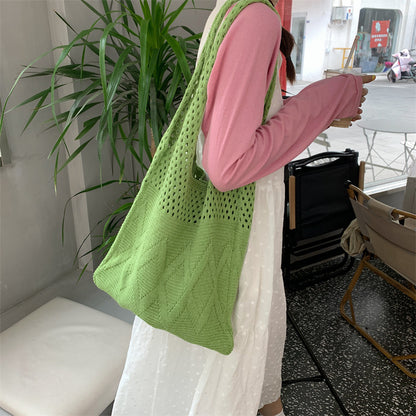 Diamond Tote Bag Hollow Knitted Woolen Bag