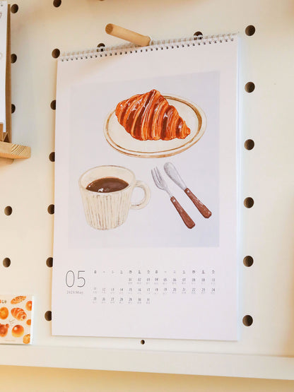 2025 Wall Calendar, Coffee Bread Original Illustration