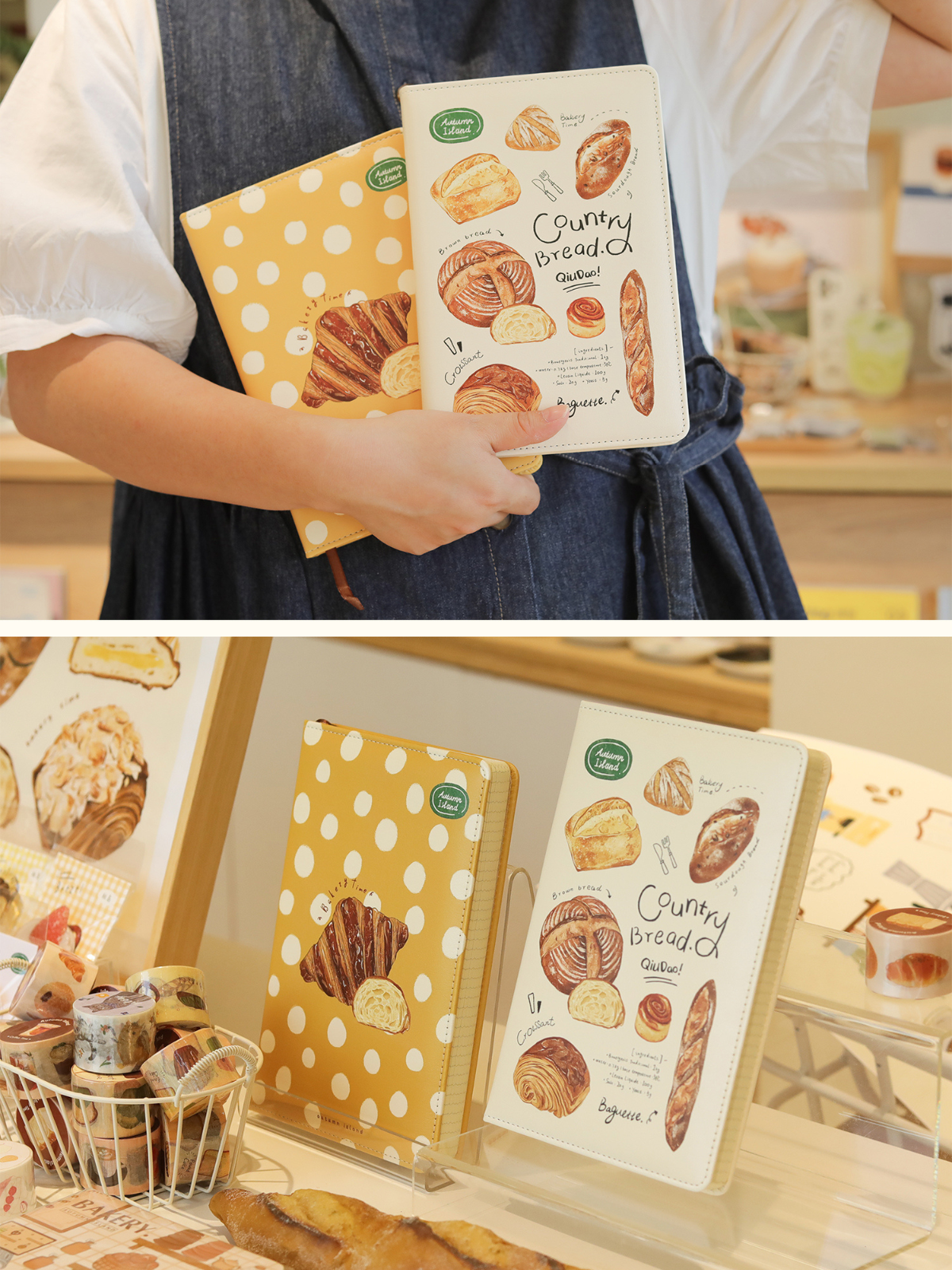 Bread Baking Illustration A5 PU Leather Notebook