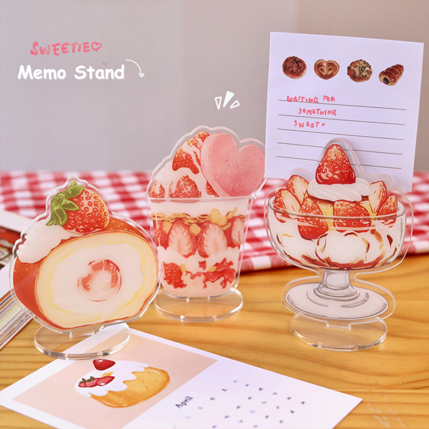 Strawberry Dessert Acrylic Note Holder Stand