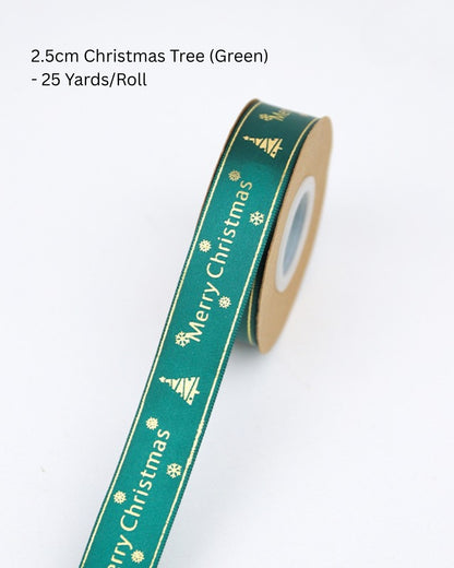 Festive Gold-Stamped Christmas Ribbon