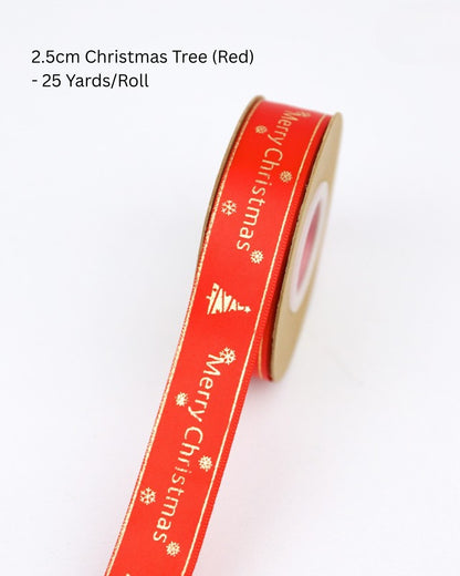 Festive Gold-Stamped Christmas Ribbon