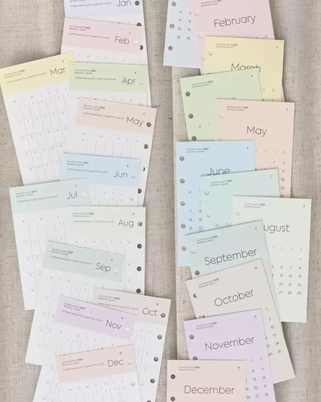2027 Minimalist Yearly & Monthly Planner Cards