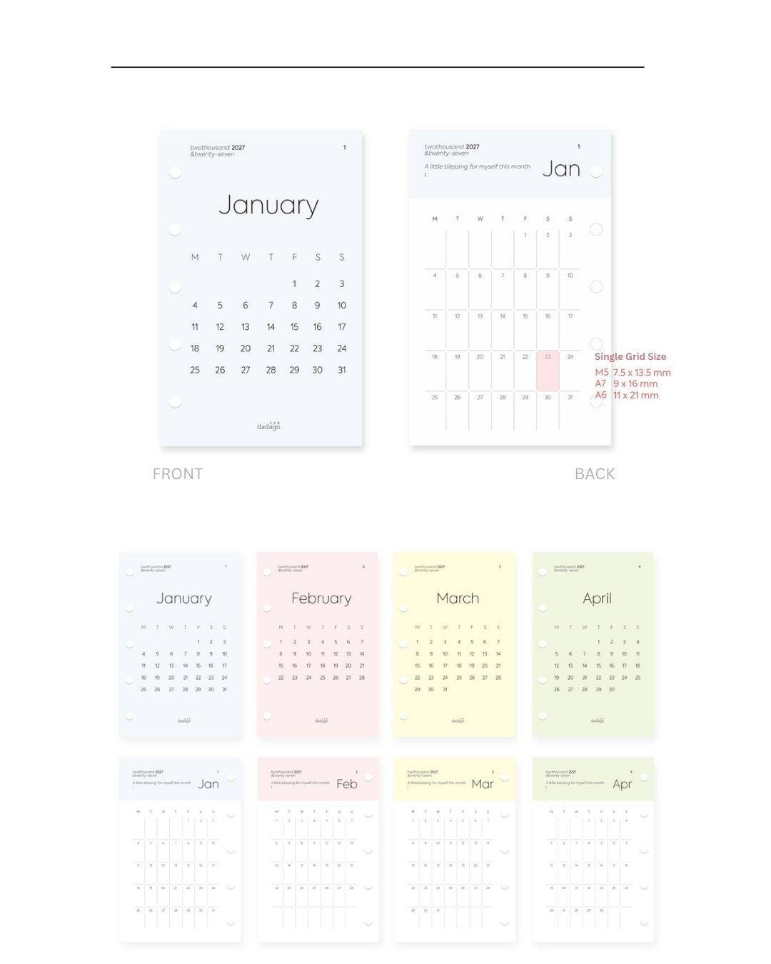 2027 Minimalist Yearly & Monthly Planner Cards