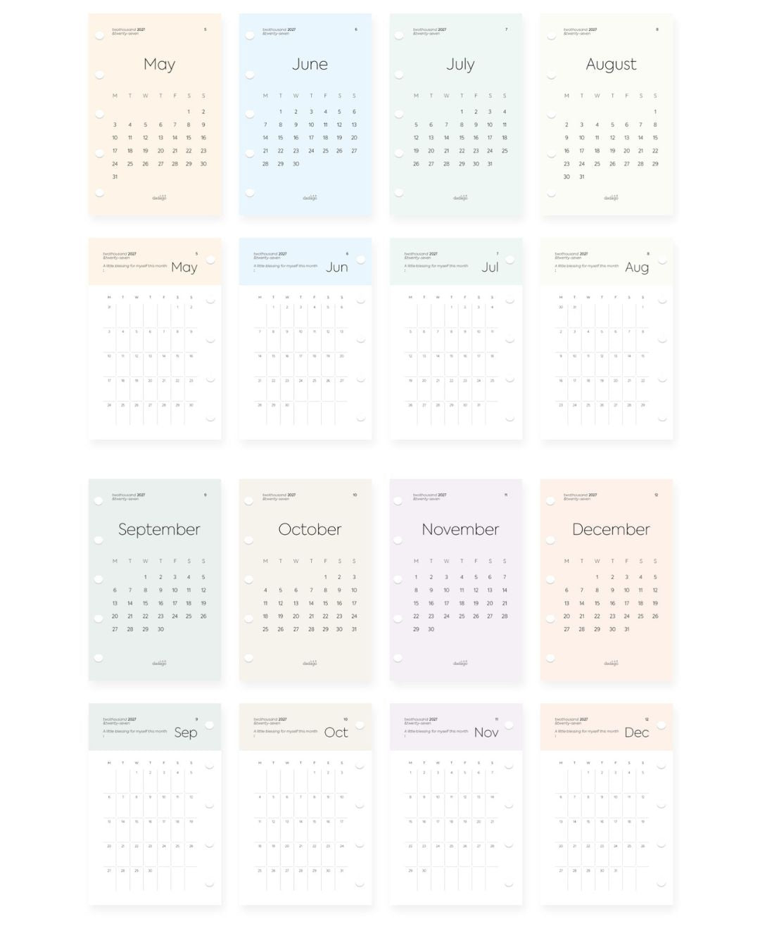 2027 Minimalist Yearly & Monthly Planner Cards