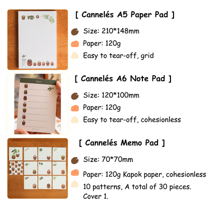 Cannelés Collections | A6, A5 Paperpads, Cute Note Message Paper