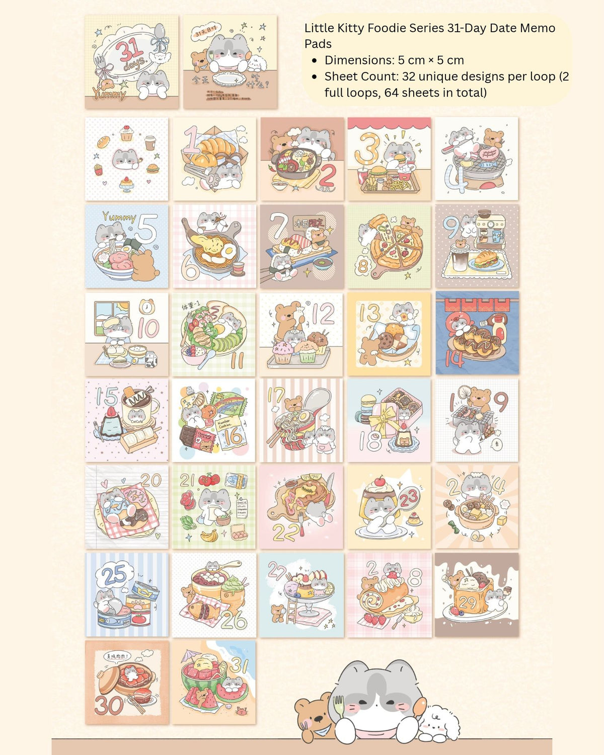 31-Day Gourmet Food Date Stickers Memo Pad