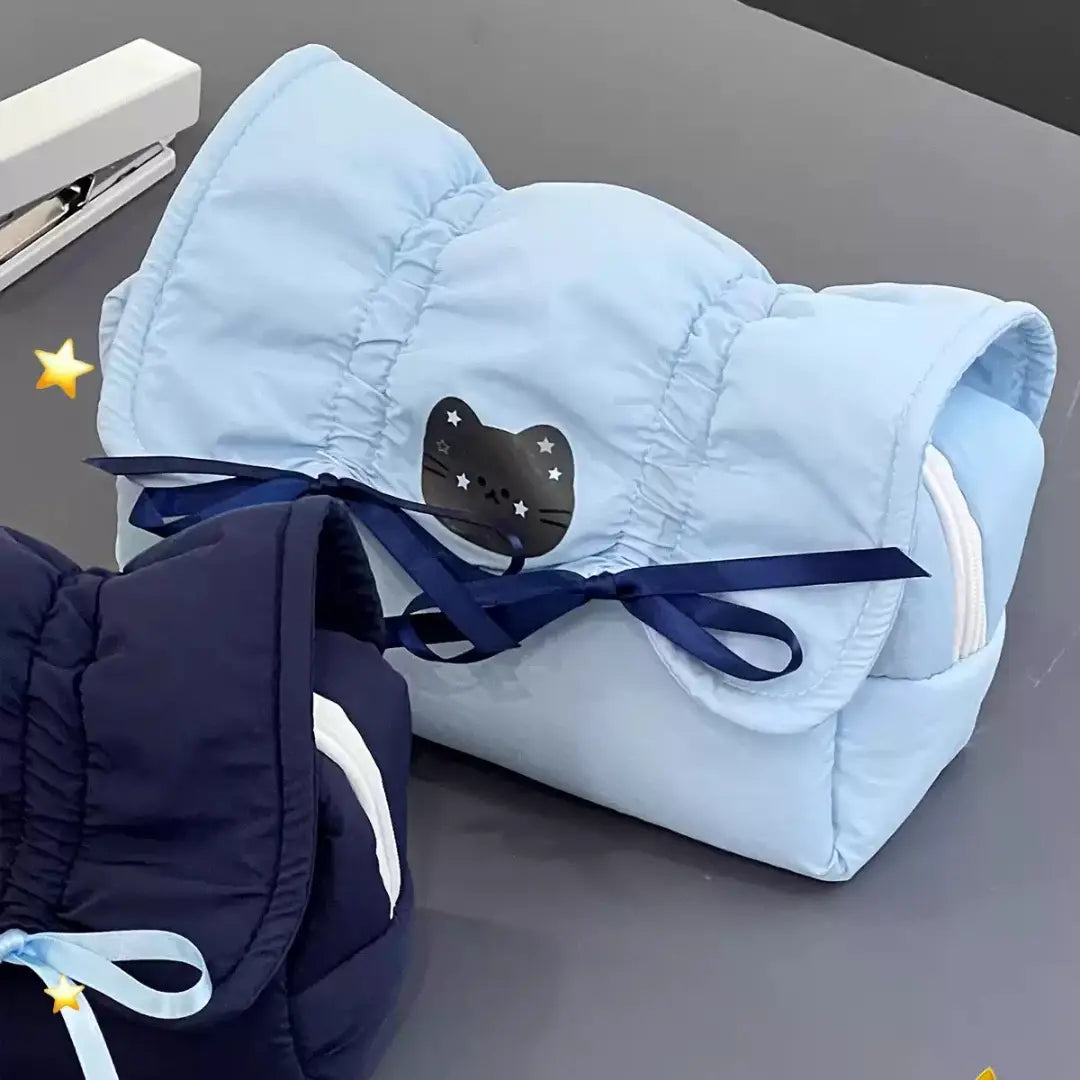 Cute Creamy Bow Pencil Pouch