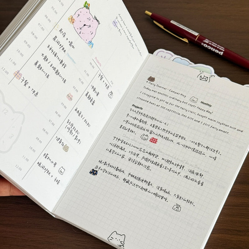 Undated Yearly Comic Cat B6 Bullet Journal Planner