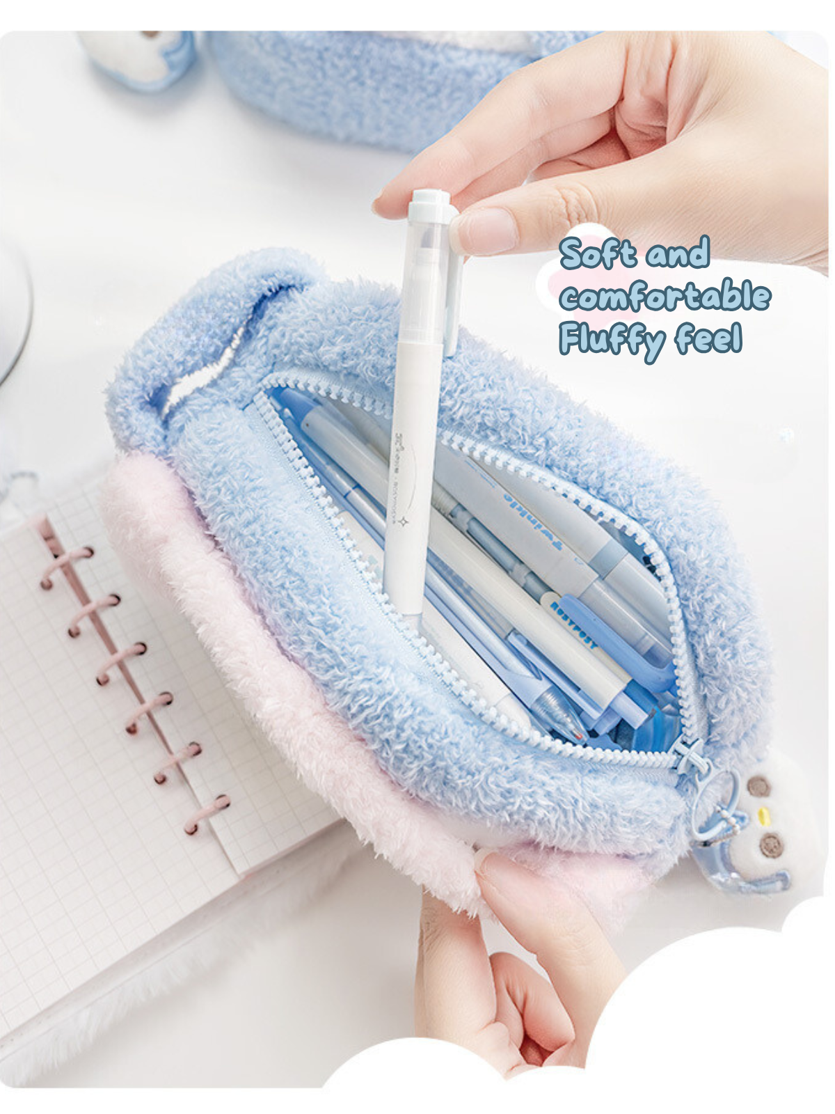 Fluffy Plush Pencil Bag with Visible Window