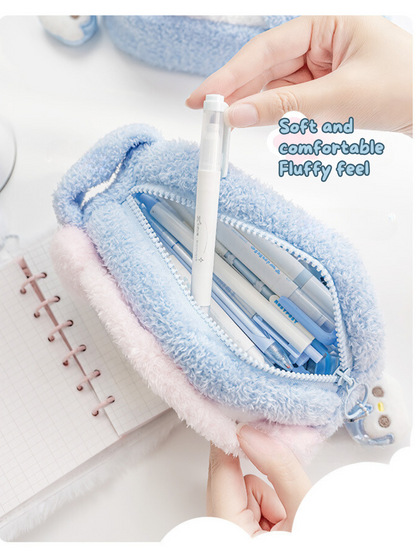 Fluffy Plush Pencil Bag with Visible Window