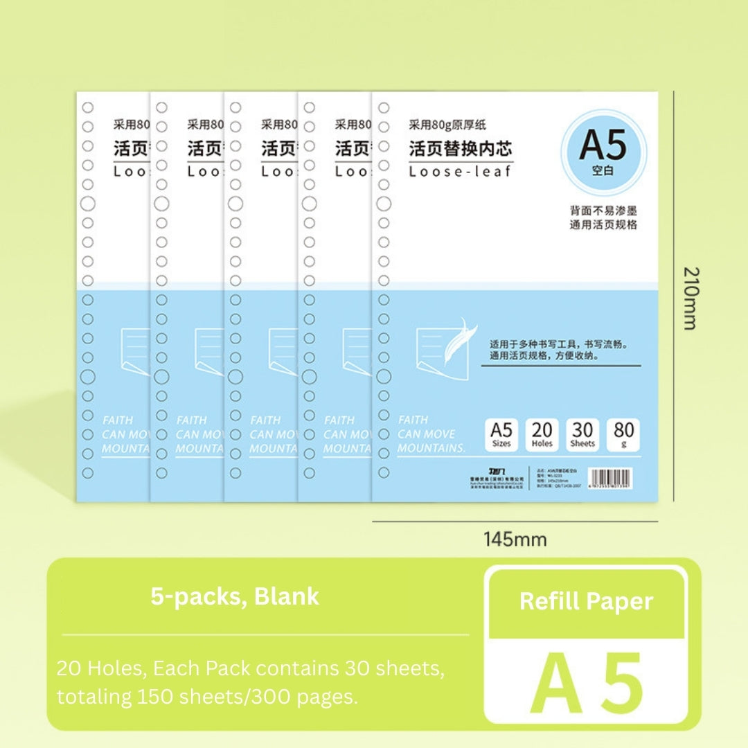 Loose-Leaf Refill Inserts – B5 / A5 / A4 Sizes