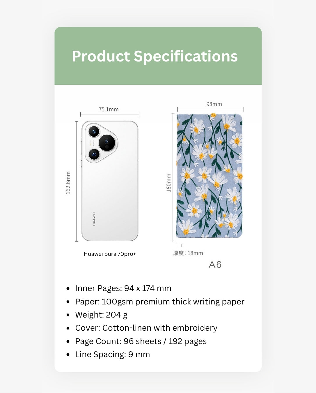 Spring Pulse A6 Floral Embroidered Handheld Notebook