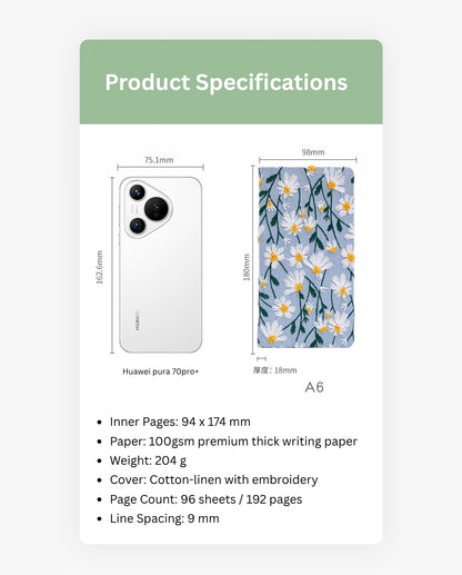 Spring Pulse A6 Floral Embroidered Handheld Notebook