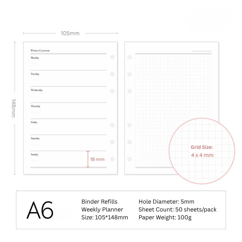 Weekly Focus Grid Planner Binder Refills