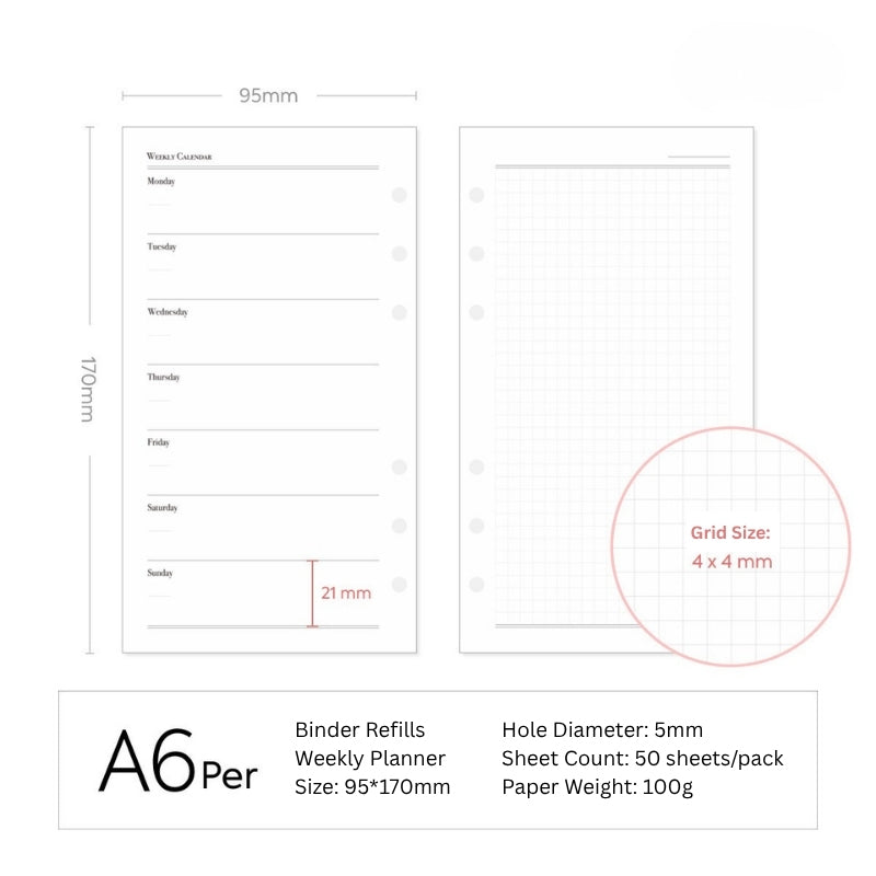 Weekly Focus Grid Planner Binder Refills