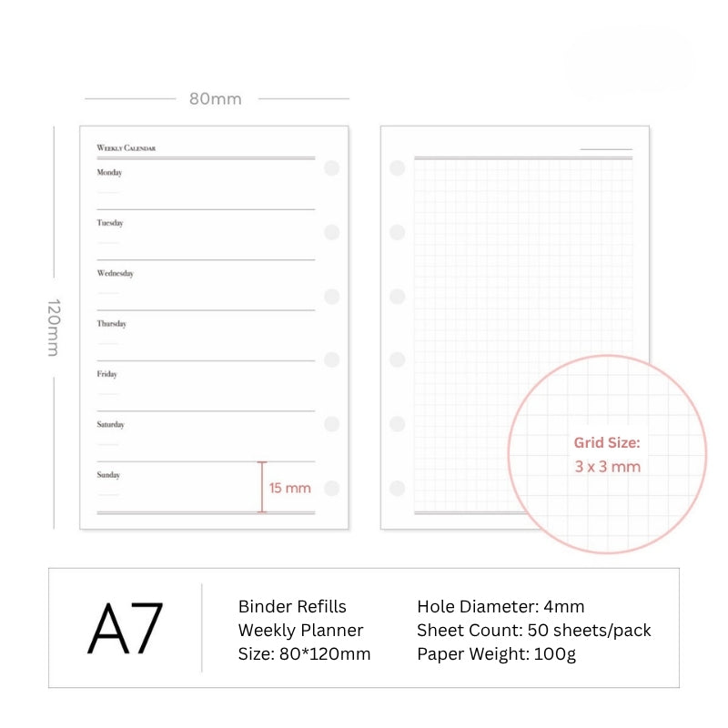Weekly Focus Grid Planner Binder Refills