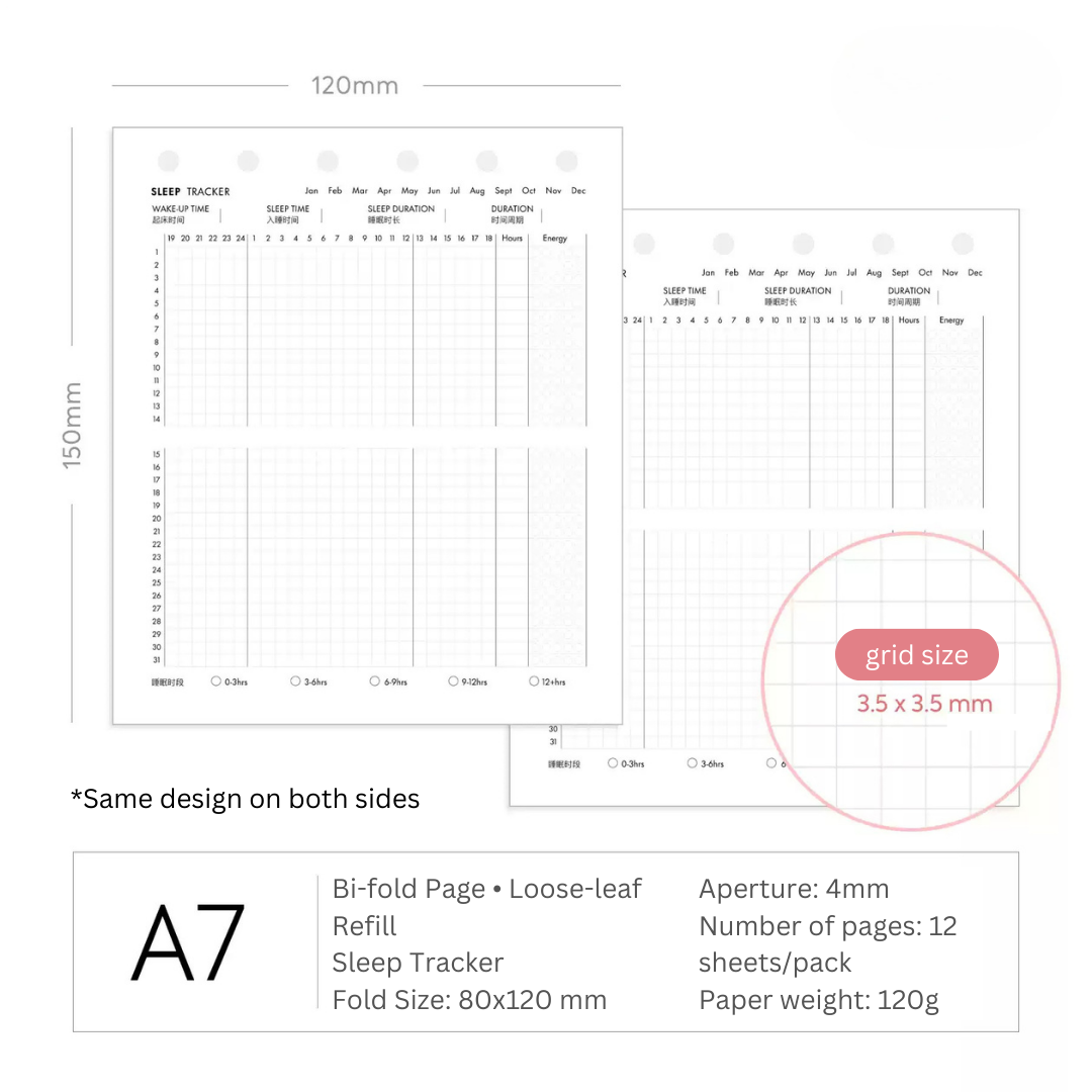 M5/A7 Bi-Fold Loose-Leaf Paper Core | Sleep, Weight & Wellness Management