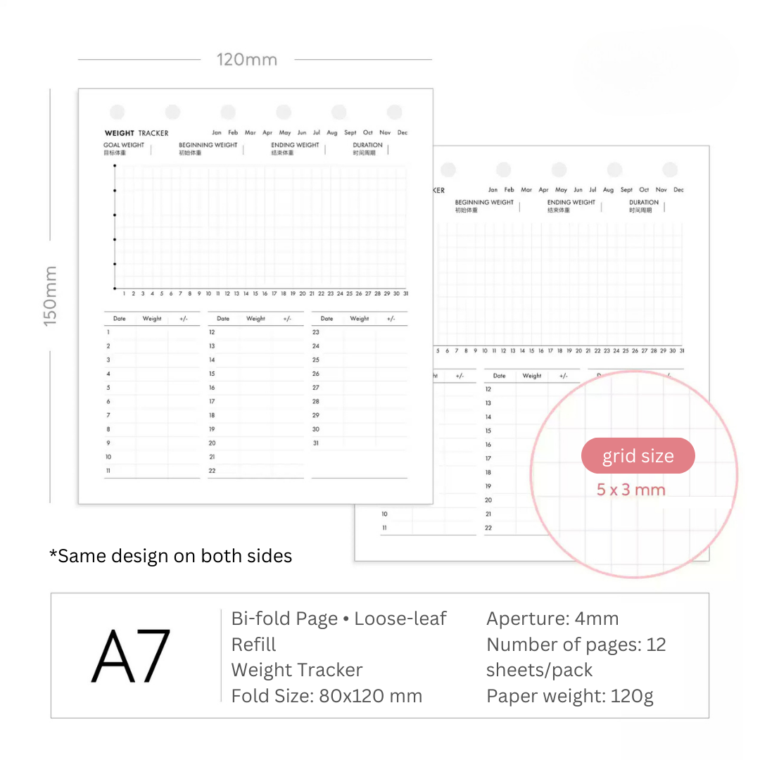 M5/A7 Bi-Fold Loose-Leaf Paper Core | Sleep, Weight & Wellness Management