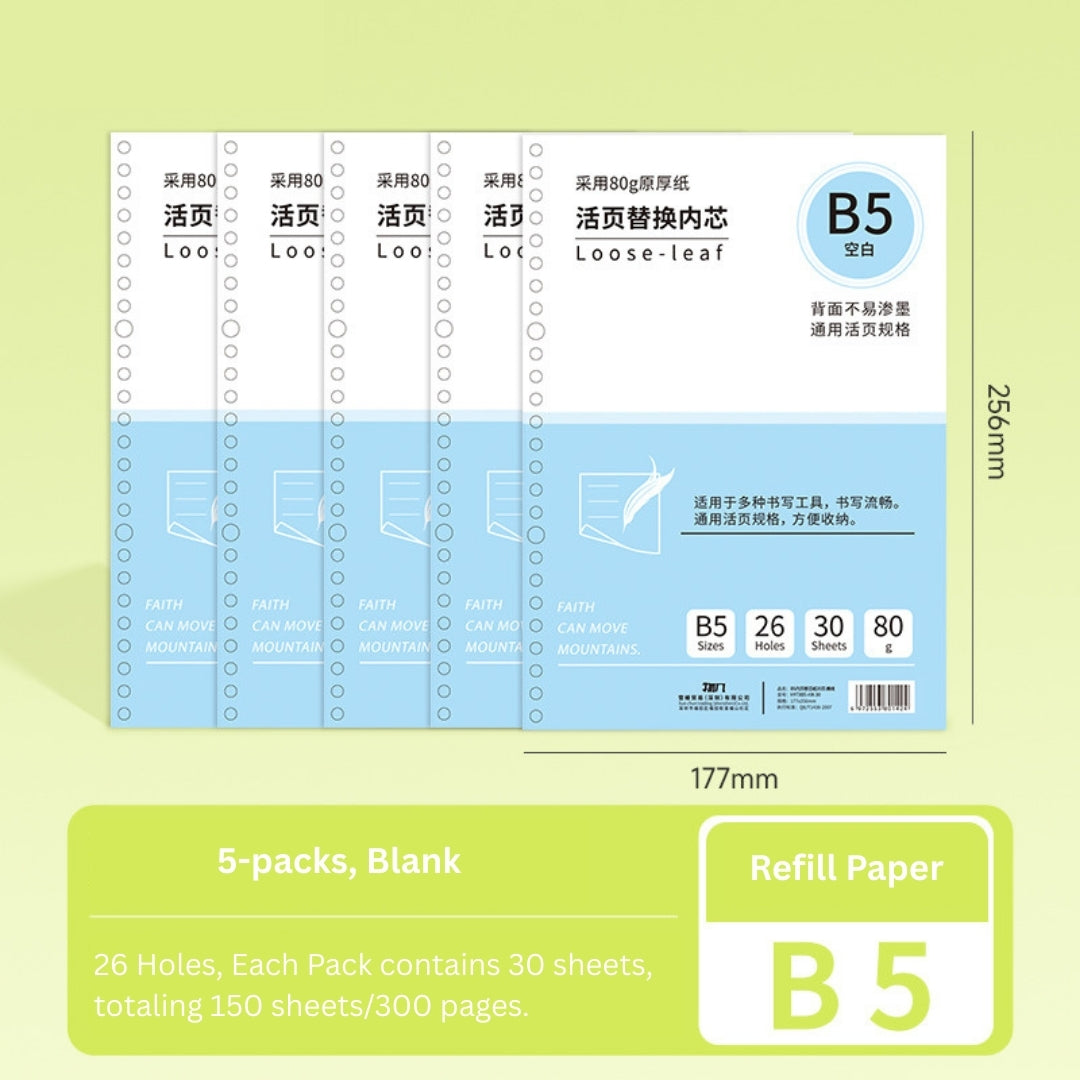 Loose-Leaf Refill Inserts – B5 / A5 / A4 Sizes