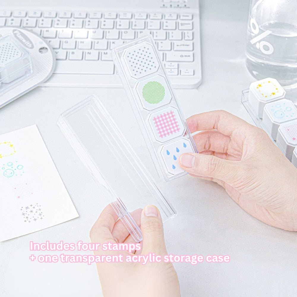 Background Stamp Set, 4-in-1 Portable Pre-Inked
