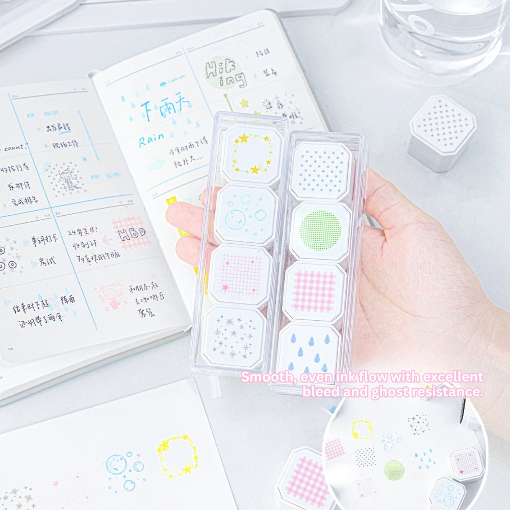 Background Stamp Set, 4-in-1 Portable Pre-Inked